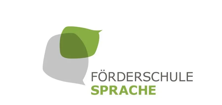 Logo der Förderschule Sprache: zwei ineinandergelegte Sprechblasen in Grau und Grün