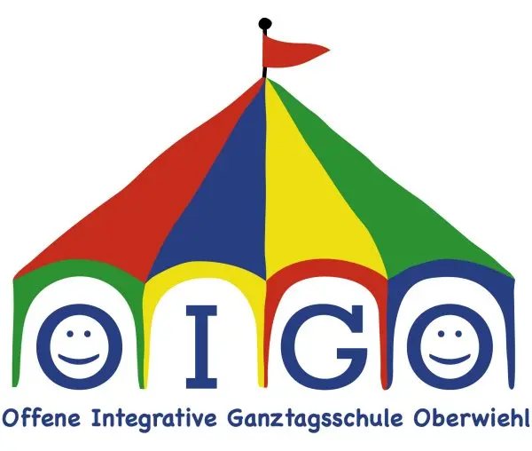 Logo der OIGO: ein buntes Zirkuszelt über dem Schriftzug OIGO